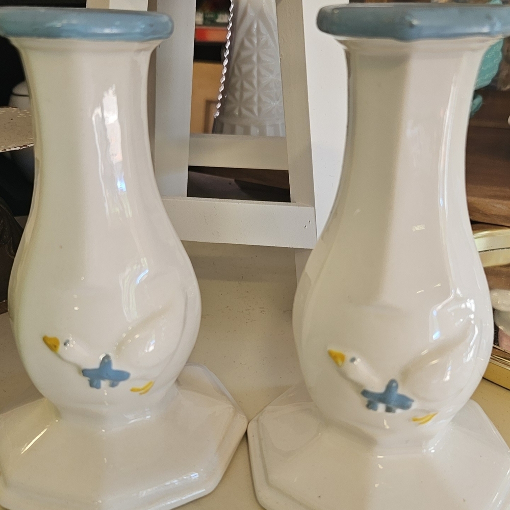 McCoy Country Accents Ceramic Goose Candlestick Holders x 2